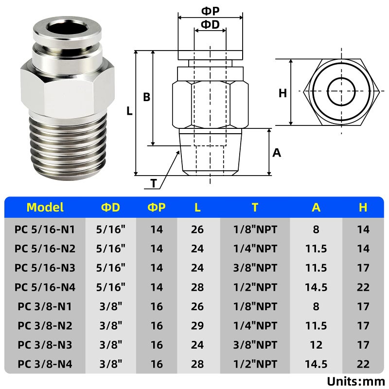 TAILONZ PNEUMATIC 304 Stainless Steel Male Straight 3/8 Inch Tube OD x 1/4 Inch NPT Thread Push to Connect Fittings PC-3/8-N2 (Pack of 2) - Image 2